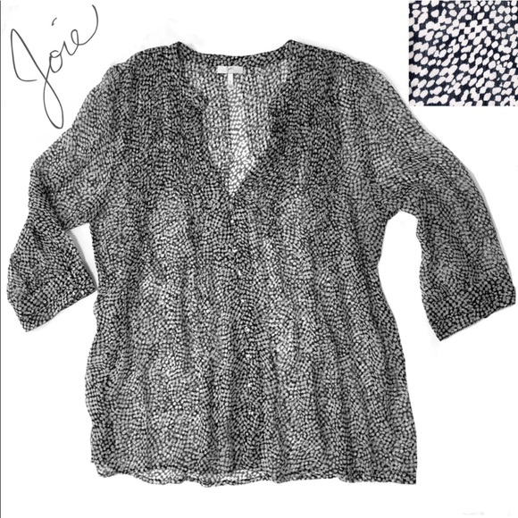 Joie Pure Silk Chiffon Top Black White Raindrop - Picture 6 of 11